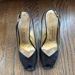 Bruno Magli Blue Reptile Peep Toe Slingback Heels - Size 8